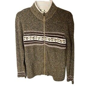 Vintage Woolrich Sweater Fall Leaves Womens Full Zip Brown Ladies size large
